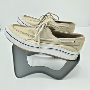Sperry Top Sider Tan White Boat Shoes Mens sz 9M